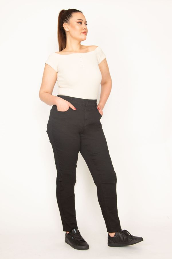 Şans Şans Women's Plus Size Black Lycra Gabardine Fabric 5 Pocket Trousers