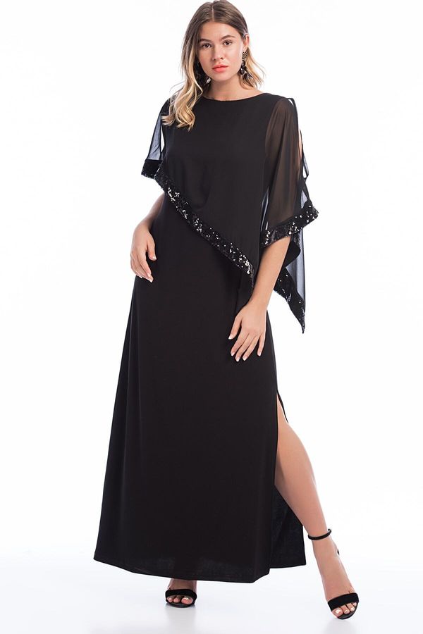 Şans Şans Women's Plus Size Black Sequined Embellished Dress