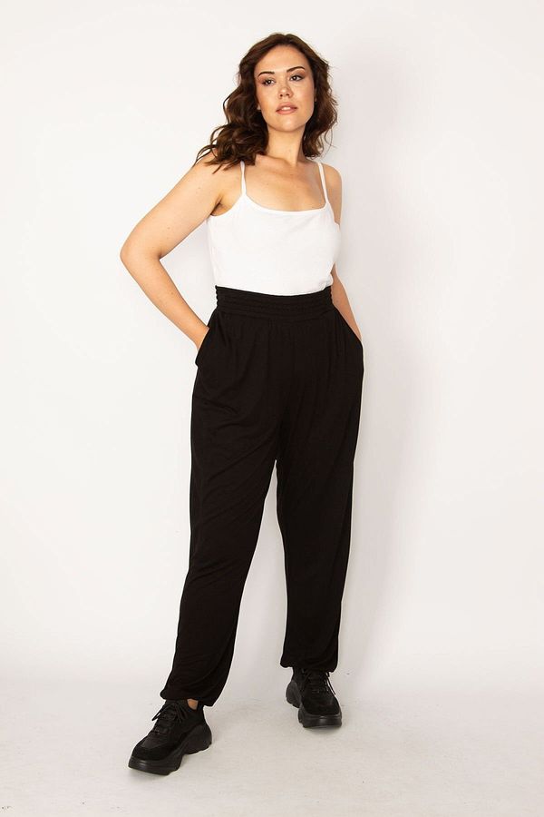Şans Şans Women's Plus Size Black Sport Trousers with Elastic Waist and Legs, and a comfortable cut with pockets