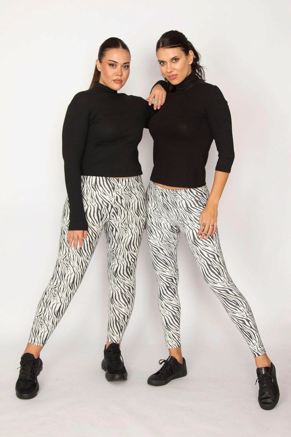 Şans Şans Women's Plus Size Black Zebra Pattern Leggings Pants