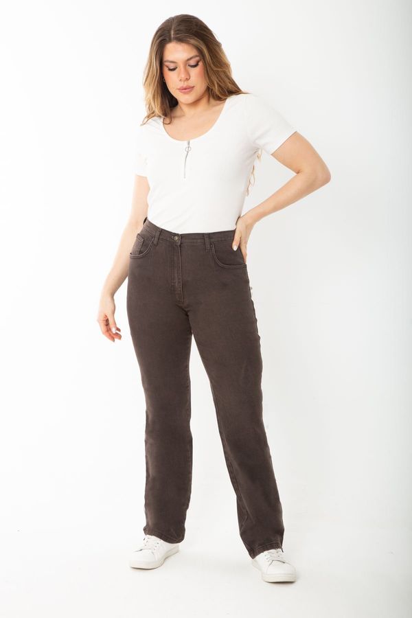 Şans Şans Women's Plus Size Brown Lycra 5-Pocket Jeans