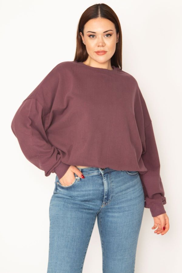 Şans Şans Women's Plus Size Colored 3 Thread Inner Raised Hem Elastic Sweatshirt