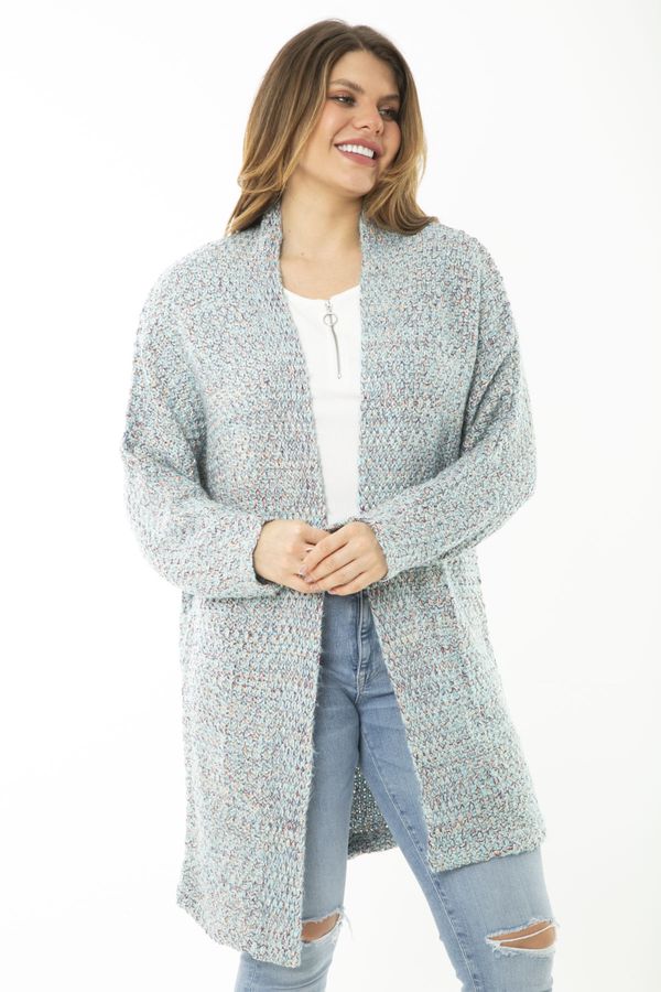 Şans Şans Women's Plus Size Colorful Knitwear Thick Cardigan