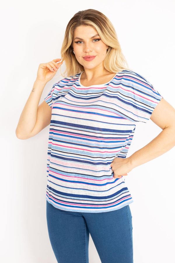 Şans Şans Women's Plus Size Colorful Low Sleeve Striped