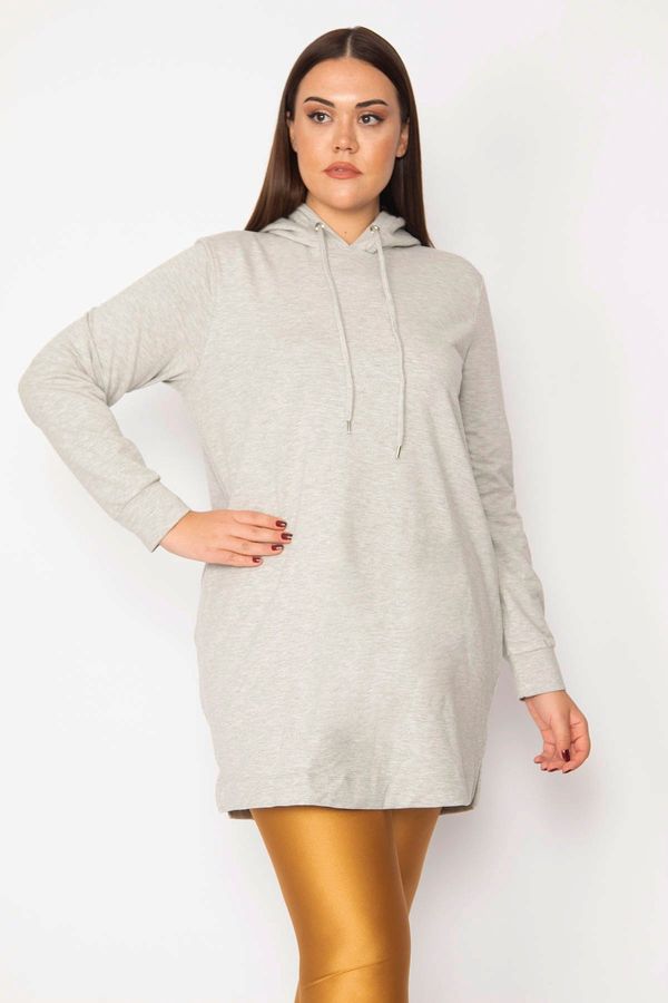 Şans Şans Women's Plus Size Gray 2 Threads Hooded Sweatshirt