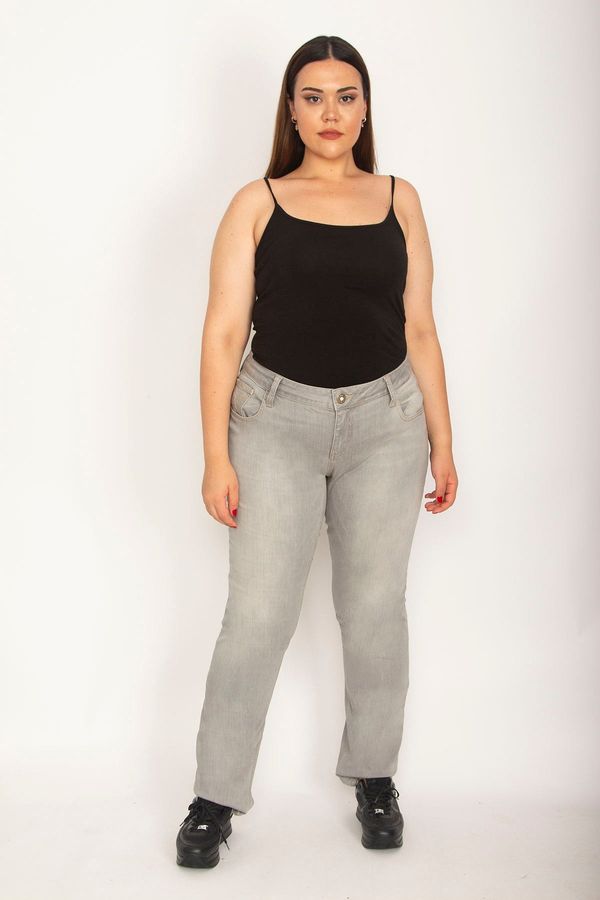 Şans Şans Women's Plus Size Gray 5-Pocket Lycra Jeans Pants