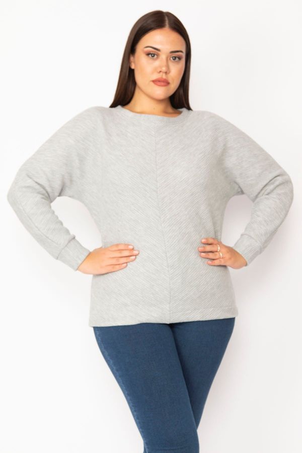 Şans Şans Women's Plus Size Gray Striped Sweatshirt