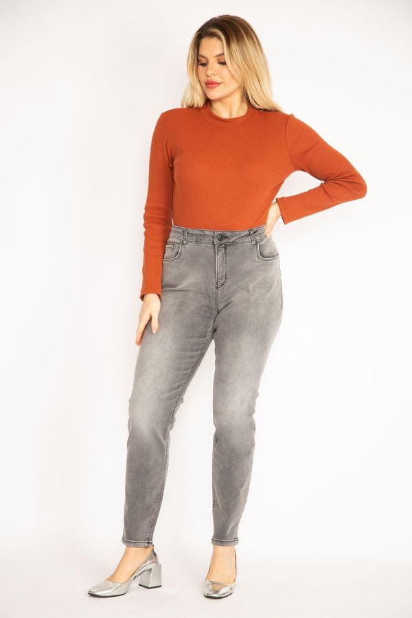 Şans Şans Women's Plus Size Gray Wash-Effect Lycra Jeans