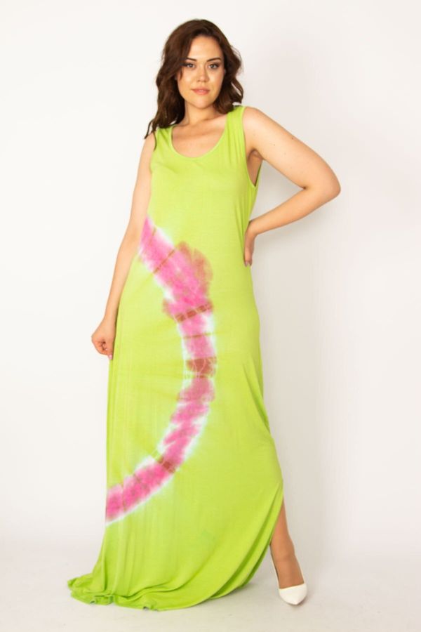 Şans Şans Women's Plus Size Green Batik Printed Maxi Dress