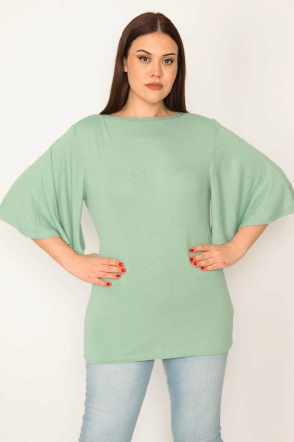 Şans Şans Women's Plus Size Green Viscose Blouse with Flounce Sleeves