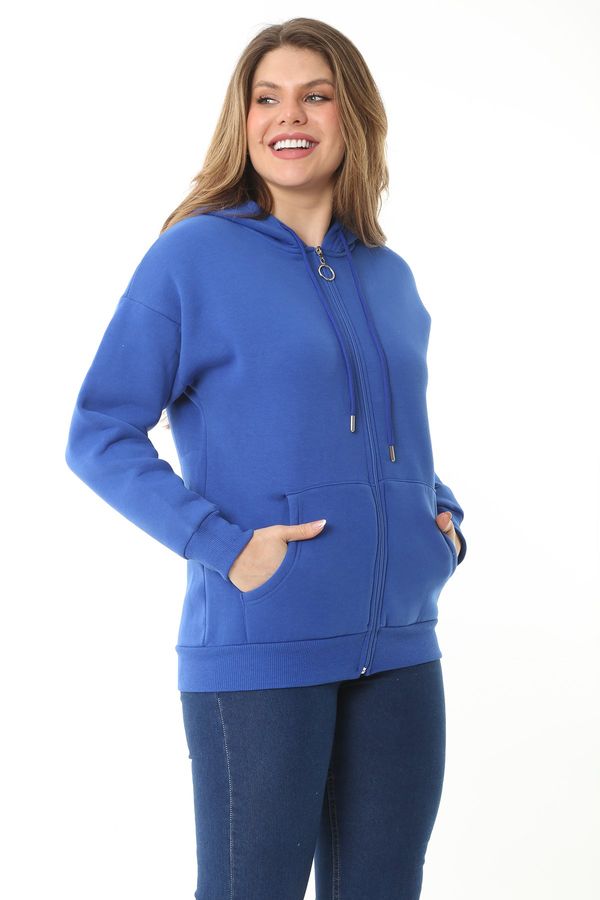 Şans Şans Women's Plus Size In Sake Rayon 3 Thread Front Zipper Hooded Sweatshirt