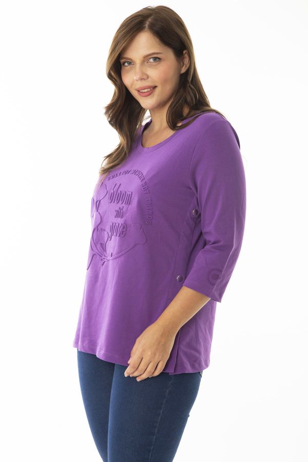 Şans Şans Women's Plus Size Lilac Side Snaps Buttoned Sweatshirt