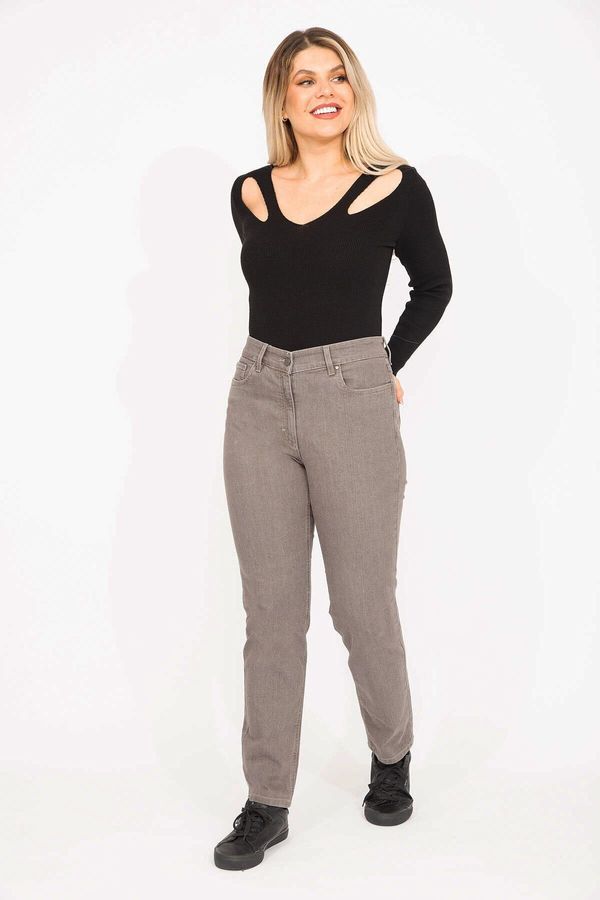 Şans Şans Women's Plus Size Mink Jeans with Elastic Detail on the Back Belt, 5 Pockets