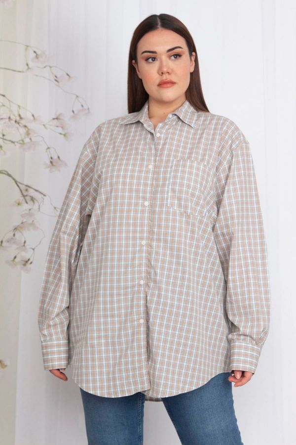 Şans Şans Women's Plus Size Mink Plaid Patterned Shirt
