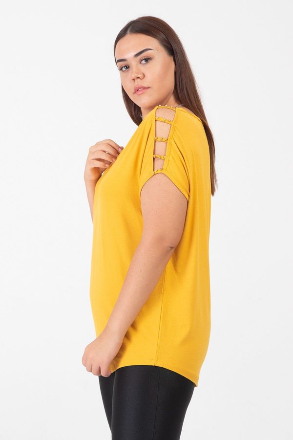 Şans Şans Women's Plus Size Mustard Decollete Viscose Fabric Blouse
