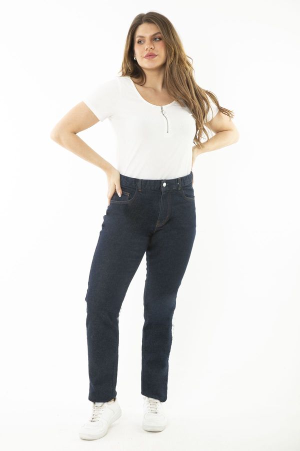 Şans Şans Women's Plus Size Navy Blue 5 Pocket Jeans Trousers