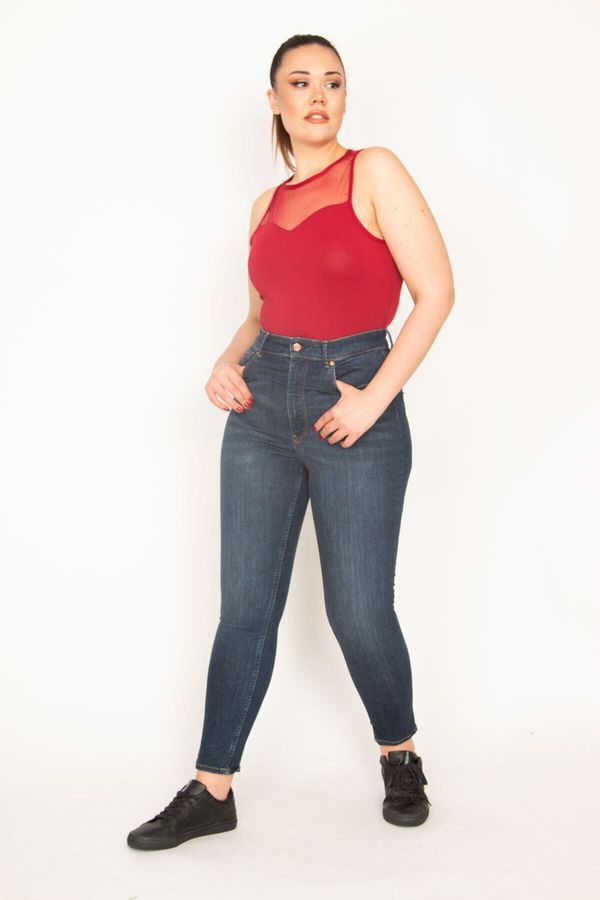 Şans Şans Women's Plus Size Navy Blue 5 Pocket Lycra Super Skinny Jeans