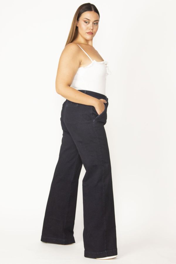 Şans Şans Women's Plus Size Navy Blue Classic Cut Jeans with Side Pockets
