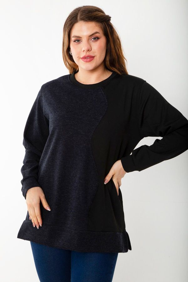 Şans Şans Women's Plus Size Navy Blue Dueble Face Fabric Color Combination Sweatshirt