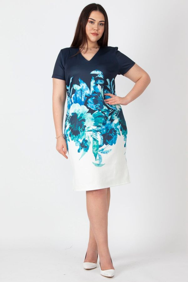 Şans Şans Women's Plus Size Navy Blue Floral Pattern Dress