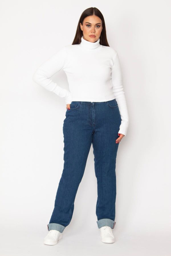 Şans Şans Women's Plus Size Navy Blue High Waist 5 Pocket Lycra Jeans