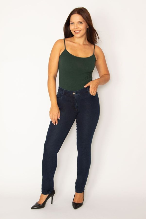 Şans Şans Women's Plus Size Navy Blue Lycra 5-Pocket Jeans Pants
