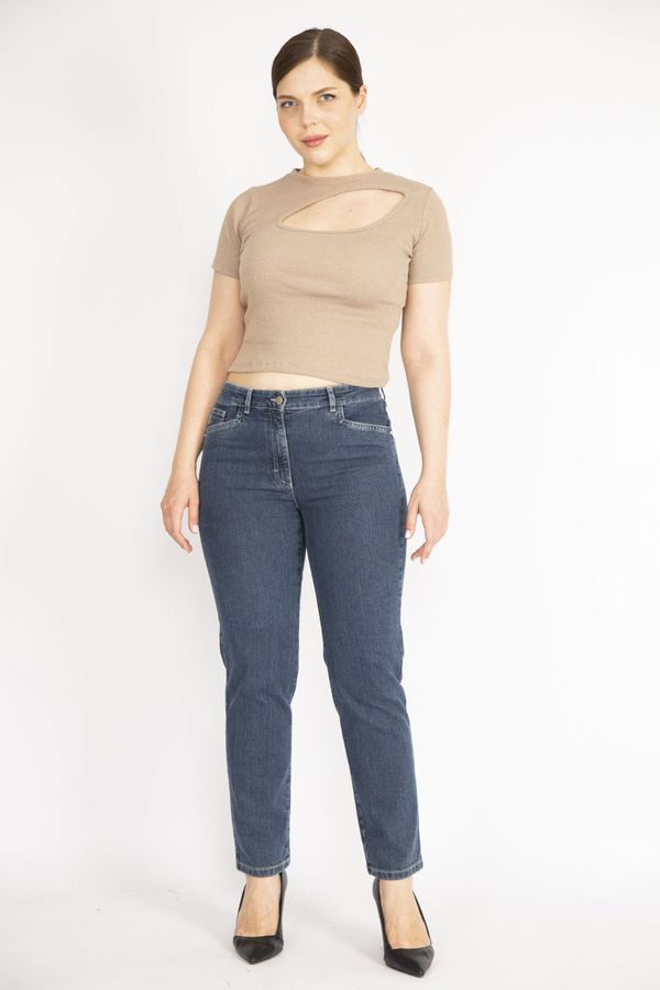 Şans Şans Women's Plus Size Navy Blue Lycra Jeans With Front Pockets