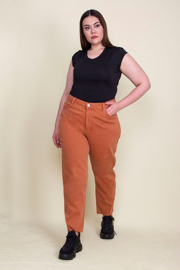 Şans Şans Women's Plus Size Orange 5-Pocket Leg Dirty Stitched Jeans