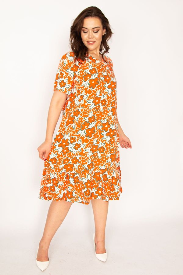 Şans Şans Women's Plus Size Orange Woven Viscose Fabric Layered Dress