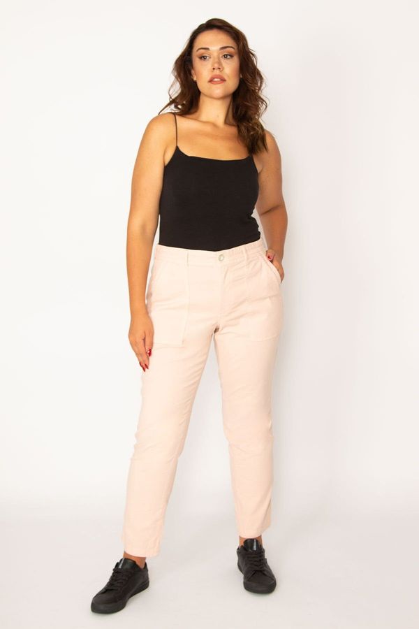 Şans Şans Women's Plus Size Pink Lycra Pants With Pocket And Cup Detail