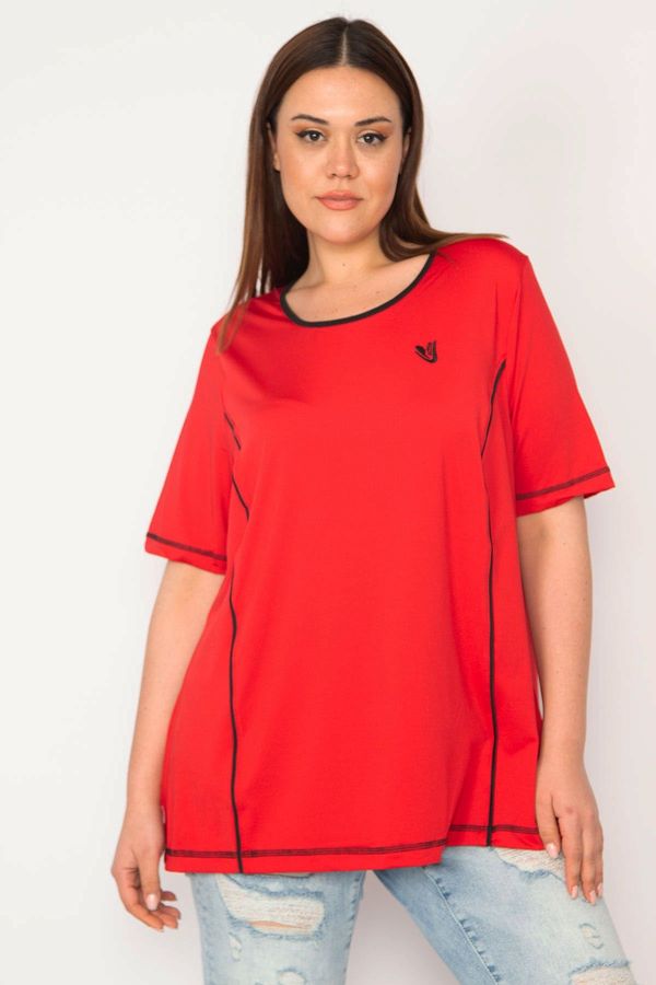 Şans Şans Women's Plus Size Red Collar Webbing Sports Blouse