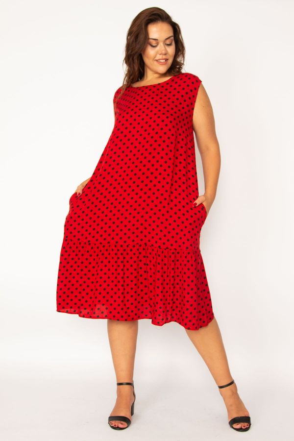 Şans Şans Women's Plus Size Red Woven Viscose Fabric Point Pattern Layered Skirt