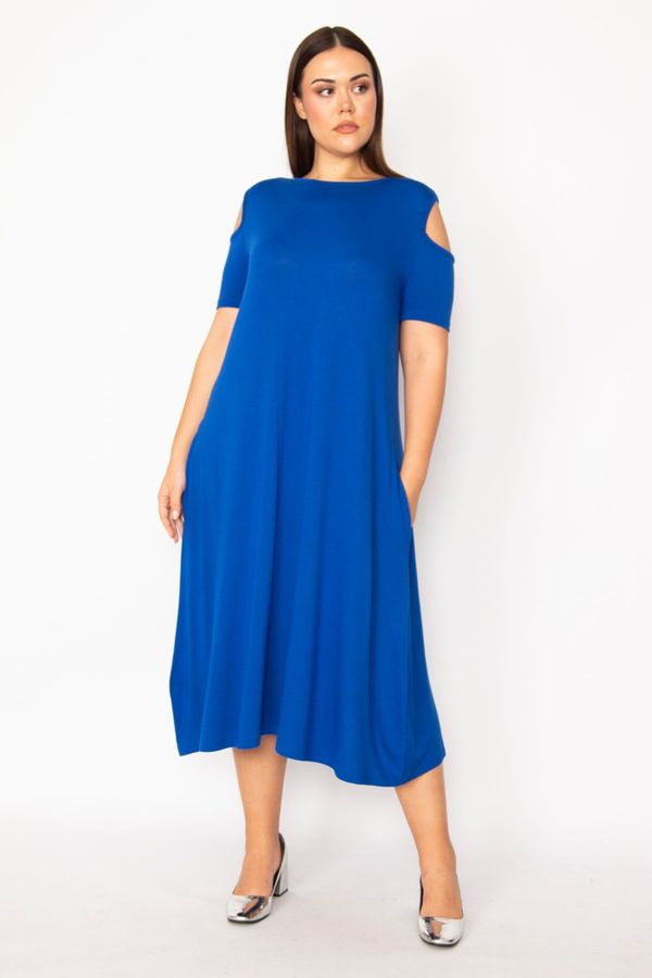 Şans Şans Women's Plus Size Saxe Blue Decollete Viscose Dress