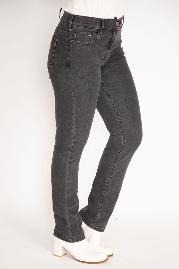 Şans Şans Women's Plus Size Smoked Jeans with 5 Pockets