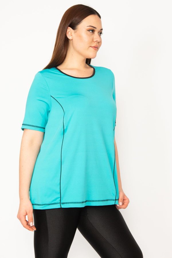 Şans Şans Women's Plus Size Turquoise Collar Webbing Sports Blouse