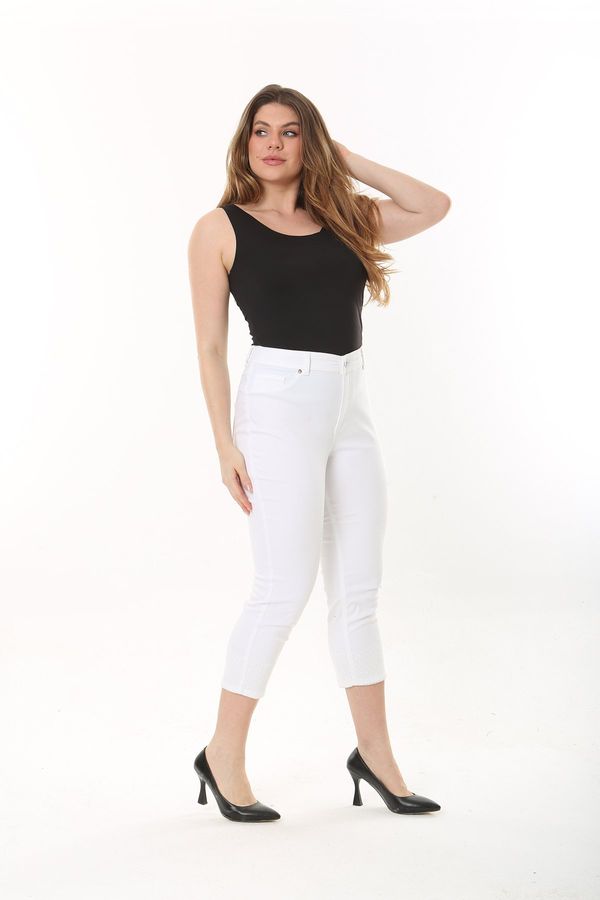 Şans Şans Women's Plus Size White Cuff Detail Lycra Jeans