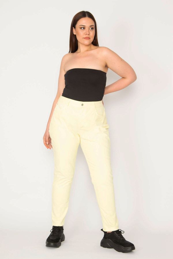 Şans Şans Women's Plus Size Yellow 5 Pockets Relaxed Cut Lycra Free Jeans