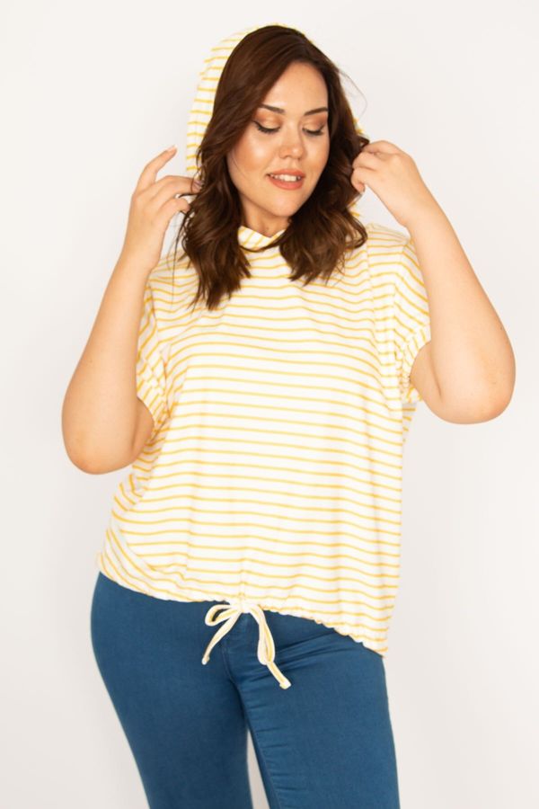 Şans Şans Women's Plus Size Yellow Hooded Striped Sweatshirt