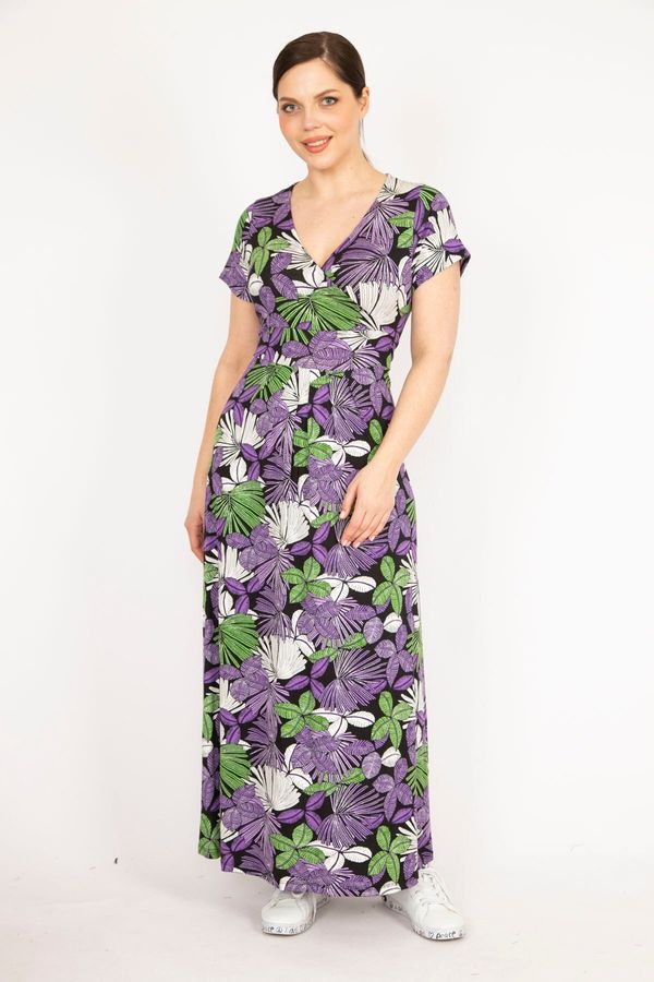 Şans Şans Women's Purple Plus Size Wrap Collar Colored Long Dress