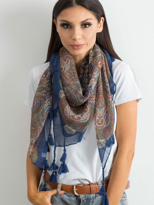 Fashionhunters Scarf with fringe and dark blue print