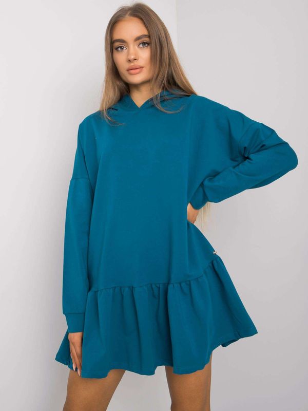 Fashionhunters Sea cotton dress with a hood