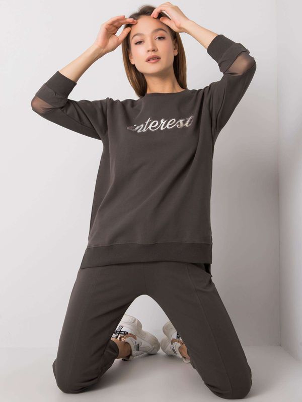 Fashionhunters Set of dark khaki sweatshirt with application