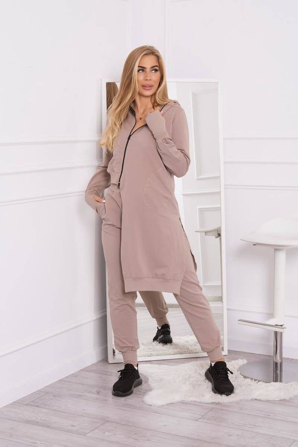 Kesi Set of sweatshirt with long side dark beige