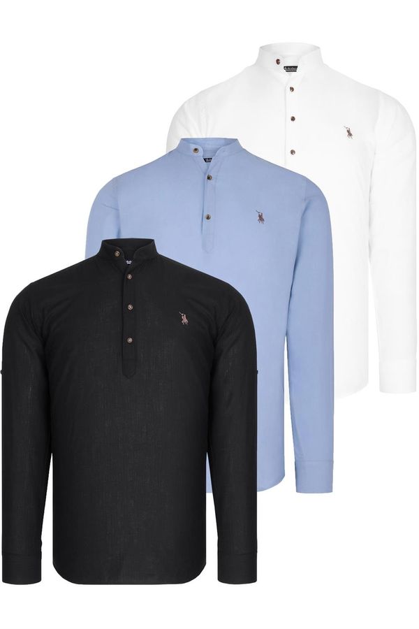 dewberry SET OF THREE G783 DEWBERRY JUDGE COLLAR SHIRT-BLACK-WHITE-BLUE