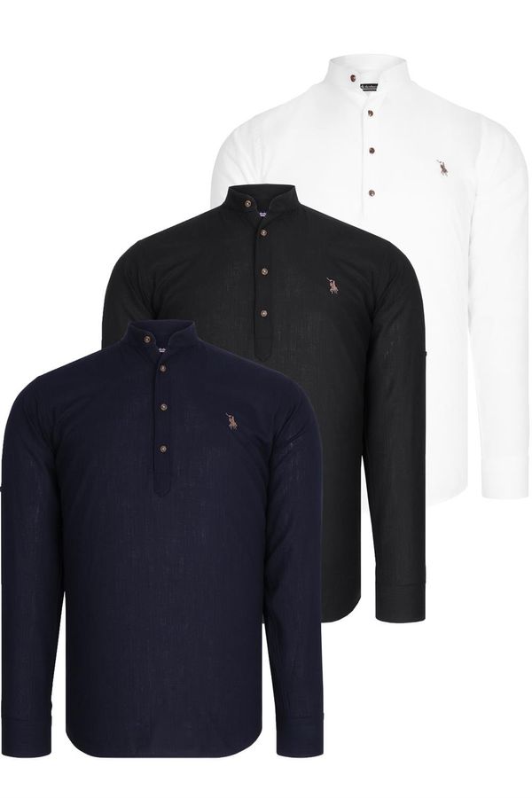 dewberry SET OF THREE G783 DEWBERRY JUDGE COLLAR SHIRT-BLACK-WHITE-NAVY BLUE