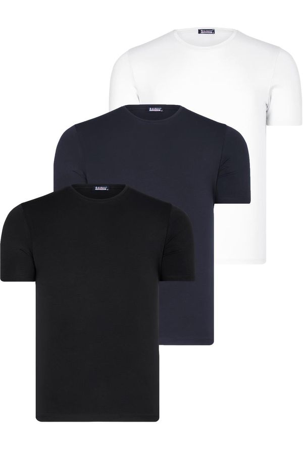 dewberry SET OF THREE T8569 DEWBERRY BICYCLE COLLAR MEN'S T-SHIRT-BLACK-WHITE-NAVY BLUE