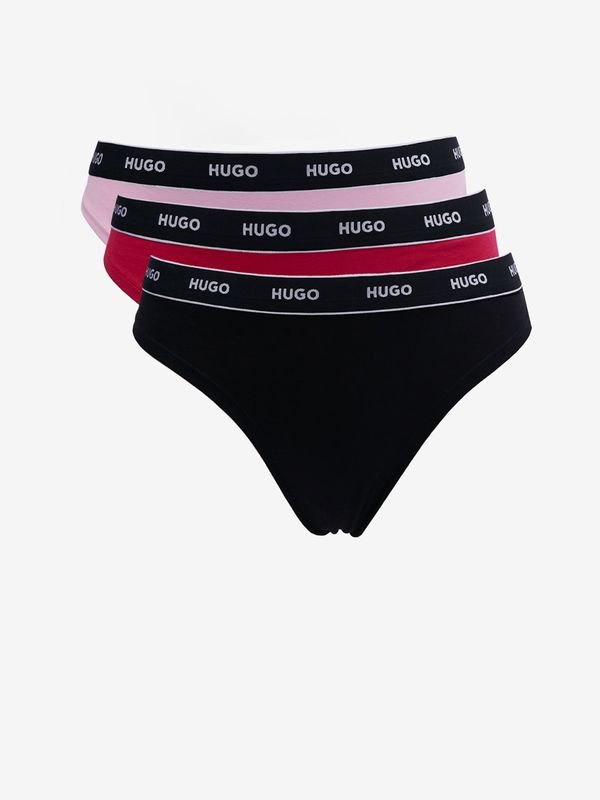 Hugo Set of three women's thongs in black, red and pink HUGO