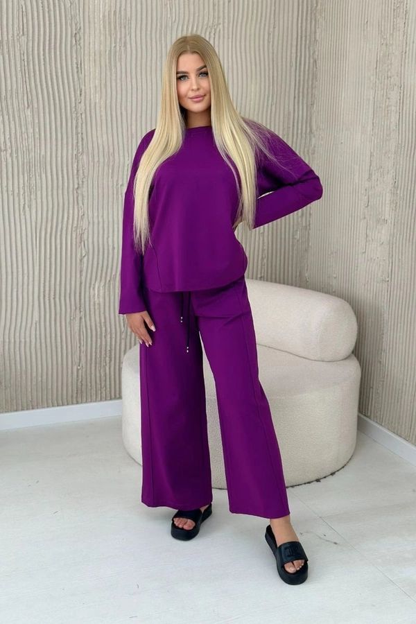 Kesi Set Punto Milano winter sweatshirt + trousers with wide legs dark purple