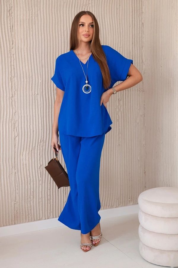 Kesi Set with necklace blouse + trousers cornflower blue