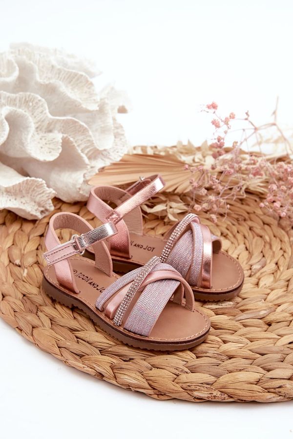 Kesi Shiny children's sandals with velcro, pink Delphina